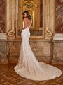 Moonlight Couture H1471 Sparkly Mixed Lace Mermaid Wedding Dress with Illusion V-Shaped Back and Chapel Train