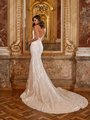 Moonlight Couture H1471 Sparkly Mixed Lace Mermaid Wedding Dress with Illusion V-Shaped Back and Chapel Train Moonlight Couture H1471 Sparkly Mixed Lace Mermaid Wedding Dress with Illusion V-Shaped Back and Chapel Train