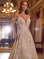 Moonlight Couture H1472 Off-The-Shoulder Glitter Tulle Wedding Dress with Front Plunge and Side Bodice Illusion Cutouts Moonlight Couture H1472 Off-The-Shoulder Glitter Tulle Wedding Dress with Front Plunge and Side Bodice Illusion Cutouts