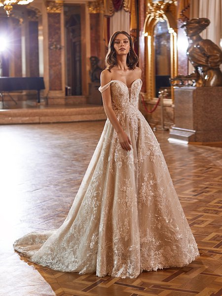 Moonlight Couture H1472 romantic lace wedding dresses with sleeves and beading make a statement. Moonlight Couture H1472 romantic lace wedding dresses with sleeves and beading make a statement.