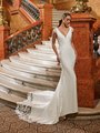 Moonlight Couture H1473 Deep Sweetheart Crepe Mermaid Wedding Gown With Silver Corded Lace Appliques At Sides and Cap Sleeves Moonlight Couture H1473 Deep Sweetheart Crepe Mermaid Wedding Gown With Silver Corded Lace Appliques At Sides and Cap Sleeves