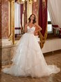 Moonlight Couture H1474 Sparkly Sequin Full A-Line Wedding Dress With Tiered Skirt and Unlined Sweetheart Corset Bodice