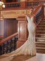 Moonlight Couture H1475 Illusion V-Neck Mermaid Wedding Dress with Romantic All-Over Embroidered Floral Lace Appliques
