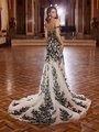 Moonlight Couture H1476 Off-the-Shoulder Black Floral Lace Mermaid Bridal Gown with Long Sparkly Black Floral Lace Train