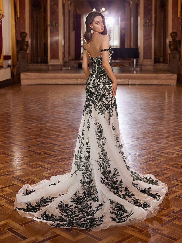 Off-The-Shoulder Floral Lace & Beaded Mermaid Wedding Gown