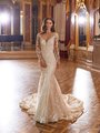 Moonlight Couture H1479 Glittery Foliage Lace Mermaid Wedding Gown With Long Illusion Sleeves and Narrow Neckline Plunge