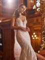 Moonlight Couture H1480 Fitted Beaded Sparkle Tulle V-Neck Bridal Gown With Mixed Floral Lace Appliques And Illusion Inset