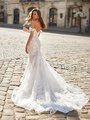 Sexy Illusion V-Back Mermaid with Stretch Lining, Swag Sleeves and Chapel Train Moonlight Couture H1481 Sexy Illusion V-Back Mermaid with Stretch Lining, Swag Sleeves and Chapel Train Moonlight Couture H1481