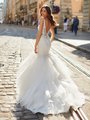 Moonlight Couture H1486 Eye-Catching Deep Illusion V-Back Mermaid with Layered Sweep Train Moonlight Couture H1486 Eye-Catching Deep Illusion V-Back Mermaid with Layered Sweep Train