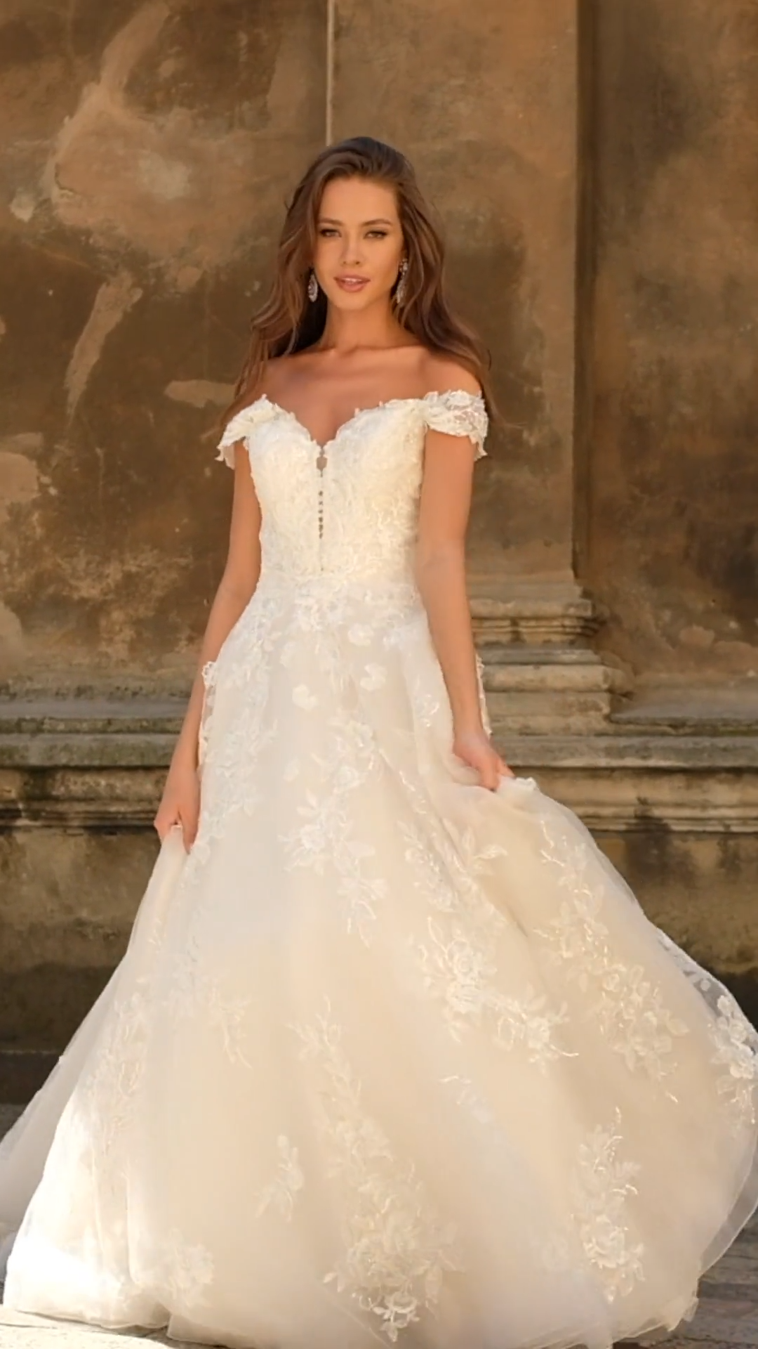 Beautiful Full A-Line Gown with Off-Shoulder Necklines and Side Pockets Moonlight Couture H1487