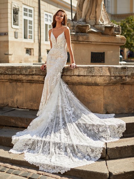 Moonlight Couture H1488 romantic lace wedding dresses with sleeves and beading make a statement. Moonlight Couture H1488 romantic lace wedding dresses with sleeves and beading make a statement.