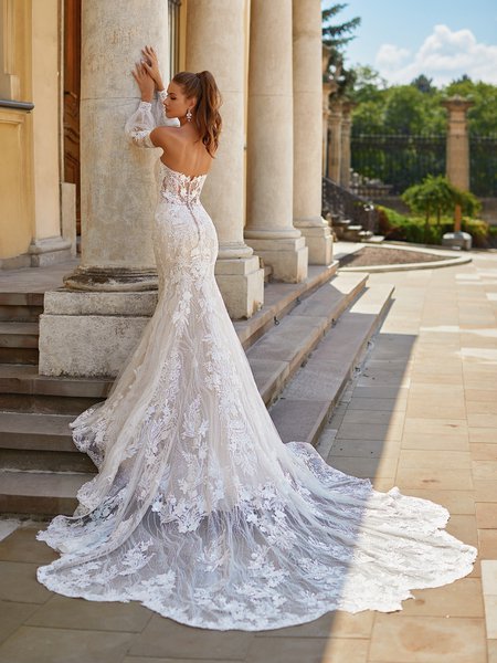 Sexy Illuision Open Back Mermaid with Cathedral Train Moonlight Couture H1490