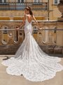 Moonlight Couture H1491 romantic lace wedding dresses with sleeves and beading make a statement.