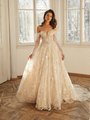 Moonlight Couture H1503 Unlined Strapless Sweetheart with Detachable Off-Shoulder Long Sleeves Full A-Line