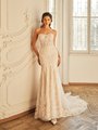 Moonlight Couture H1504 romantic lace wedding dresses with sleeves and beading make a statement.