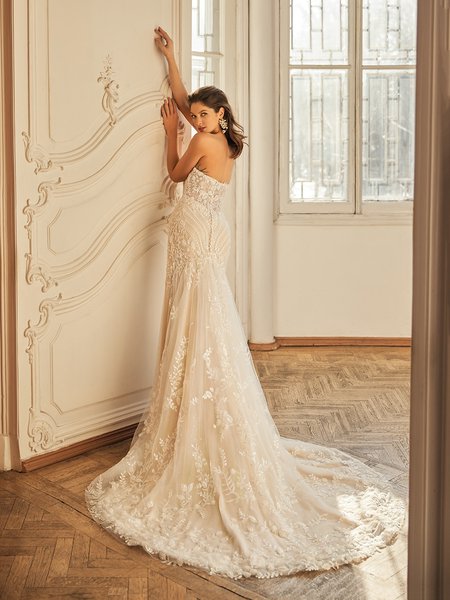 Open Illusion Back Sequin Net and Baroque Lace Appliques with Chapel Train Mermaid Gown Moonlight Couture H1504 Open Illusion Back Sequin Net and Baroque Lace Appliques with Chapel Train Mermaid Gown Moonlight Couture H1504