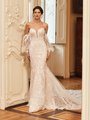 Moonlight Couture H1508 romantic lace wedding dresses with sleeves and beading make a statement.