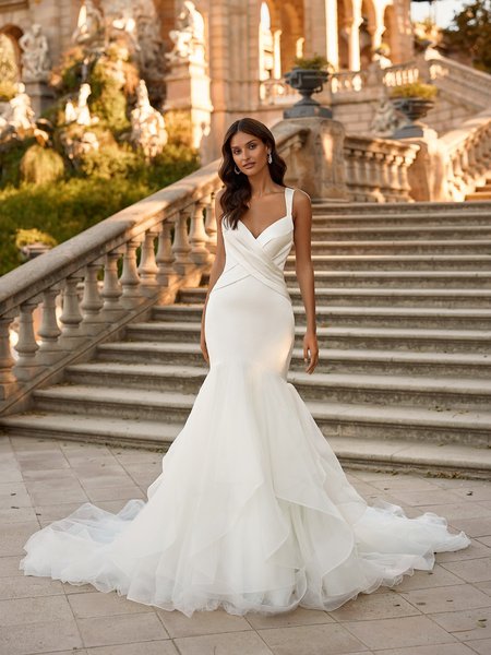 Moonlight Couture H1523 Chic Surplice Sweetheart Satin Mermaid Gown with Cap Sleeves Moonlight Couture H1523 Chic Surplice Sweetheart Satin Mermaid Gown with Cap Sleeves