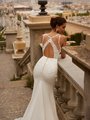 Moonlight Couture H1526 Net and Chantilly Lace Illusion Keyhole Back with Regal Crepe Mermaid Silhouette