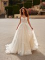 Moonlight Couture H1528 Unlined Soft Scoop Neck with Illusion Inset and Beaded Straps Sparkly Full A-Line Wedding Gown