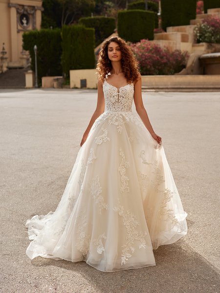 Moonlight Couture H1528 romantic lace wedding dresses with sleeves and beading make a statement. Moonlight Couture H1528 romantic lace wedding dresses with sleeves and beading make a statement.