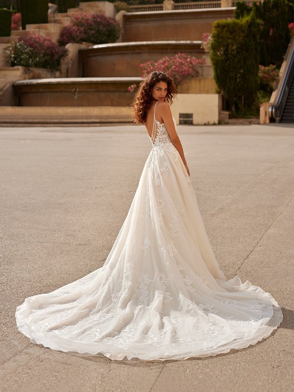 Soft Scoop Neck Full A-Line Dress With Beaded Lace Moonlight