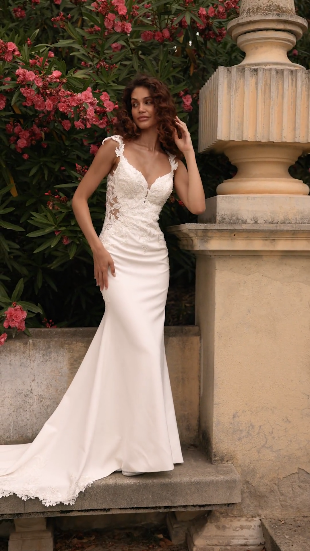 Lace Cap Sleeve Mermaid Wedding Dress with Divina Crepe