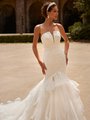 Moonlight Couture H1531 Glamorous Beaded Lace Trim Appliques Mermaid with Strapless Open Necklines Moonlight Couture H1531 Glamorous Beaded Lace Trim Appliques Mermaid with Strapless Open Necklines