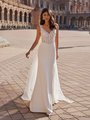 Moonlight Couture H1541 Unlined Deep V-Neck with Cap Sleeves Crepe Mermaid Wedding Dress