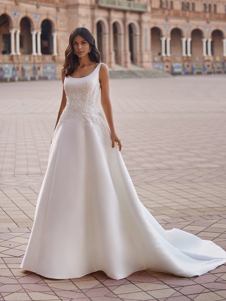Beaded Lace Bodice and Mikado A-Line Bridal Gown Moonlight Couture H1544 Beaded Lace Bodice and Mikado A-Line Bridal Gown Moonlight Couture H1544