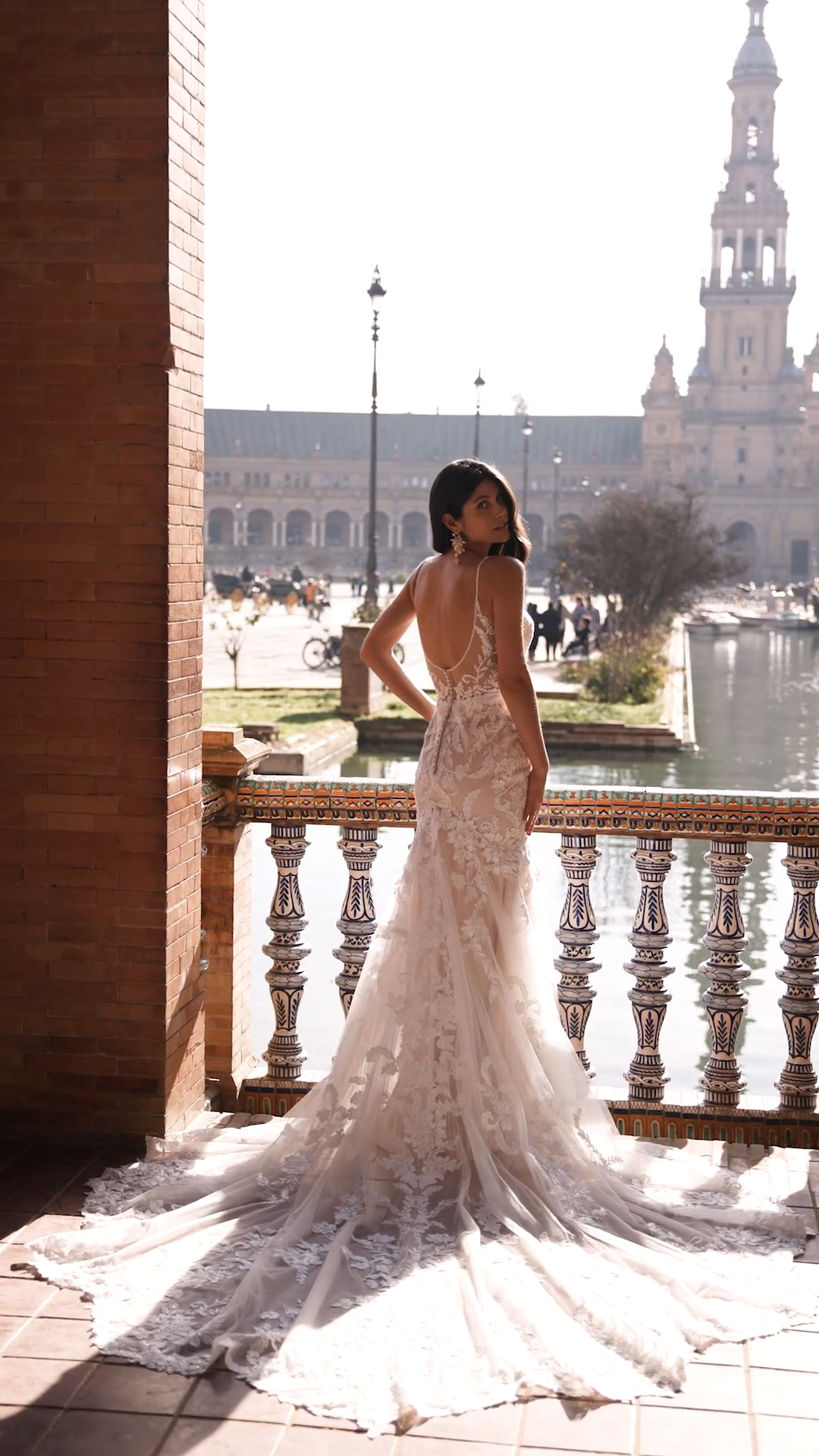 Moonlight Couture H1545 Deep Sweetheart and Deep Illusion Back Lace and Sparkle Tulle Mermaid Wedding Dress