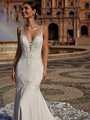 Sexy Illusion Surplice V-Neck Crepe with Sequins Lace Appliques Figure-Hugging Mermaid Moonlight Couture H1548