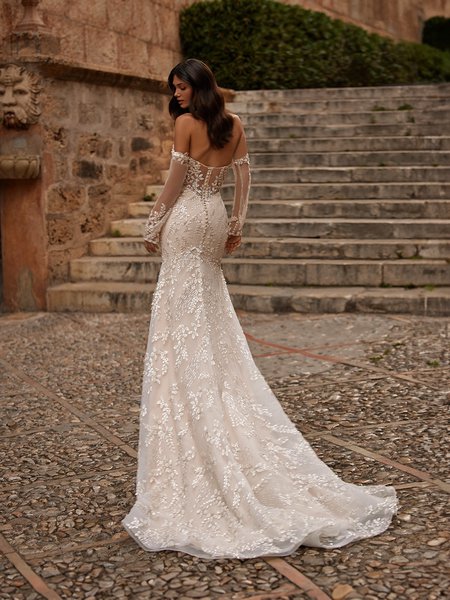 Moonlight Couture H1562 Illusion Back Mermaid Wedding Dress With Embroidered 3D Florals