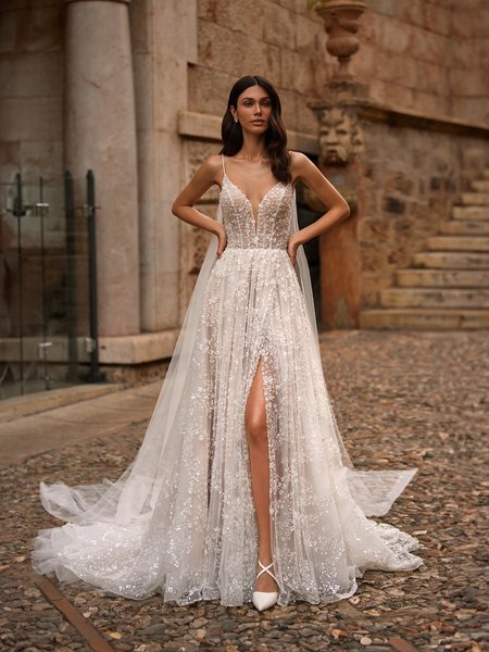 Moonlight Couture H1564 romantic lace wedding dresses with sleeves and beading make a statement. Moonlight Couture H1564 romantic lace wedding dresses with sleeves and beading make a statement.