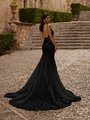 Back View Of Bride In Black Mermaid Wedding Dress With Semi-Cathedral Train