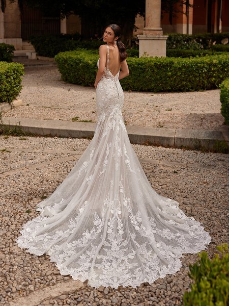 Embroidered Beaded Lace Mermaid Wedding Dress With Cutouts