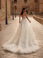 Bride Walking Away In Ivory Organza A-line Wedding Dress With Semi-Cathedral Train