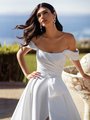 Stretch Mikado Straples Scoop Neck and Pleated Swag Sleeves Bridal Gown Moonlight Couture H1581
