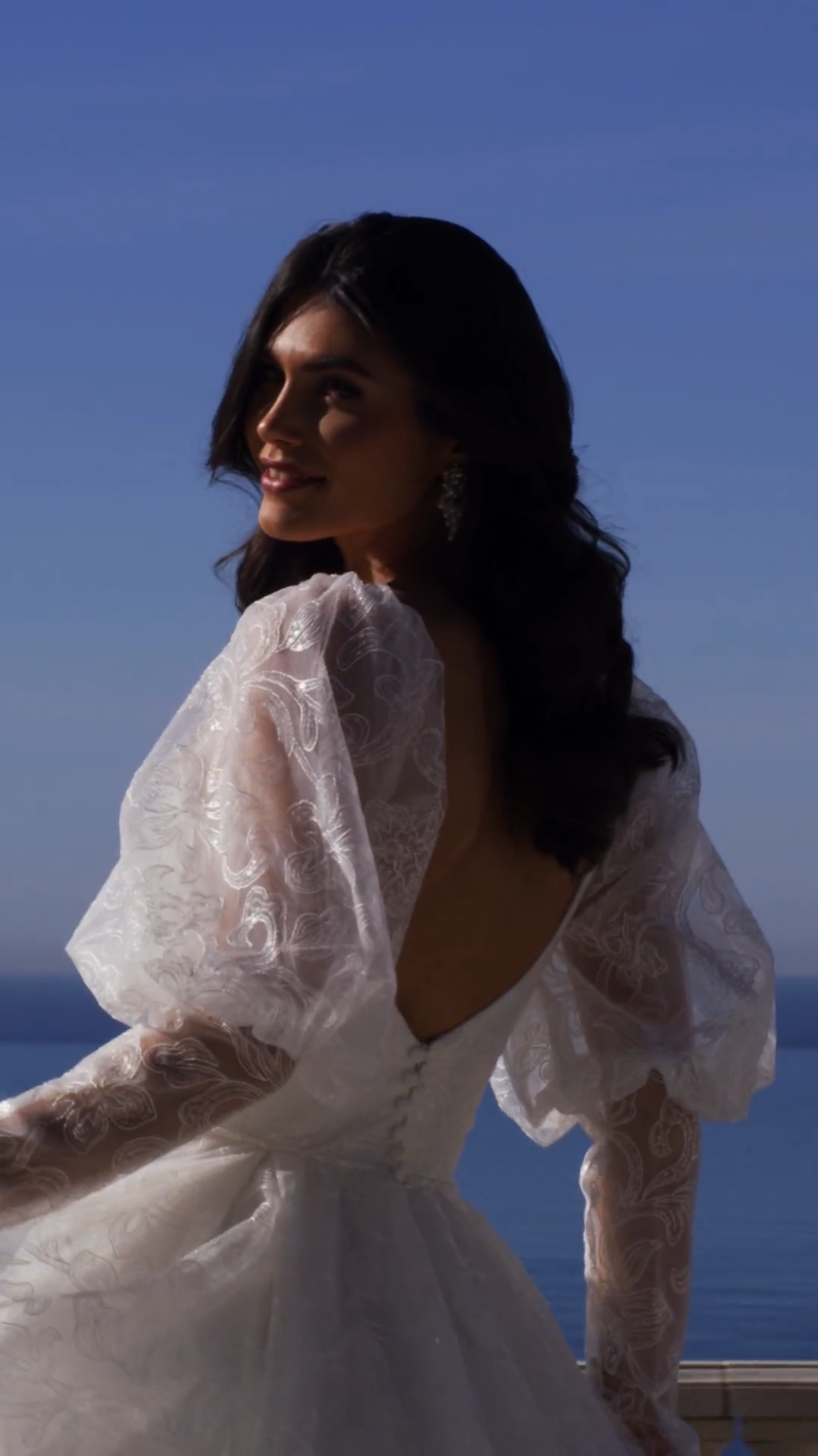 Bride Wearing Moonlight Couture H1582 Detachable Juliet Sleeves Embroidered Tulle A-Line Gown Video