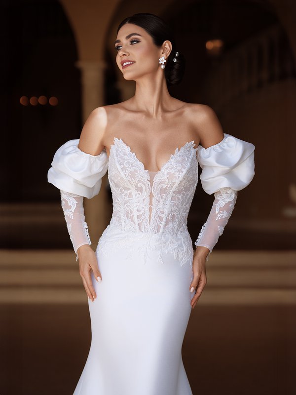 Strapless Mikado Beaded Illusion Mermaid Wedding Dress