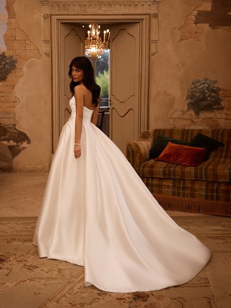 Moonlight Couture H1622 Open back mikado A-line wedding dress with sweep train Moonlight Couture H1622 Open back mikado A-line wedding dress with sweep train