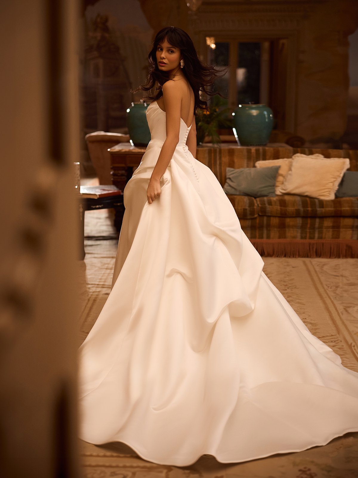 Strapless Satin Ball Gown Wedding Dress with Pick-Ups
