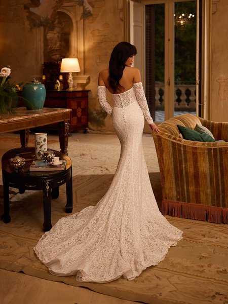 Moonlight Couture H1624 Detachable long sleeves open illusion back mermaid with sweep train Moonlight Couture H1624 Detachable long sleeves open illusion back mermaid with sweep train