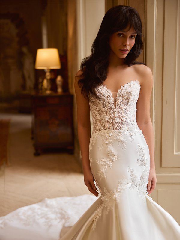 Moonlight Couture H1629 Beautiful unlined sweetheart neckline mikado mermaid skirt with pick-ups