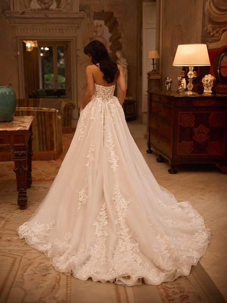 Moonlight Couture H1631 Unlined open back basque waist full A-line with semi-cathedral train wedding gown Moonlight Couture H1631 Unlined open back basque waist full A-line with semi-cathedral train wedding gown