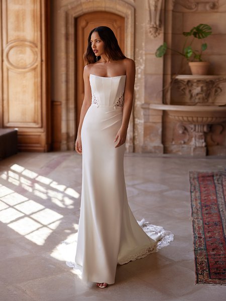 Moonlight Couture H1640 romantic lace wedding dresses with sleeves and beading make a statement. Moonlight Couture H1640 romantic lace wedding dresses with sleeves and beading make a statement.