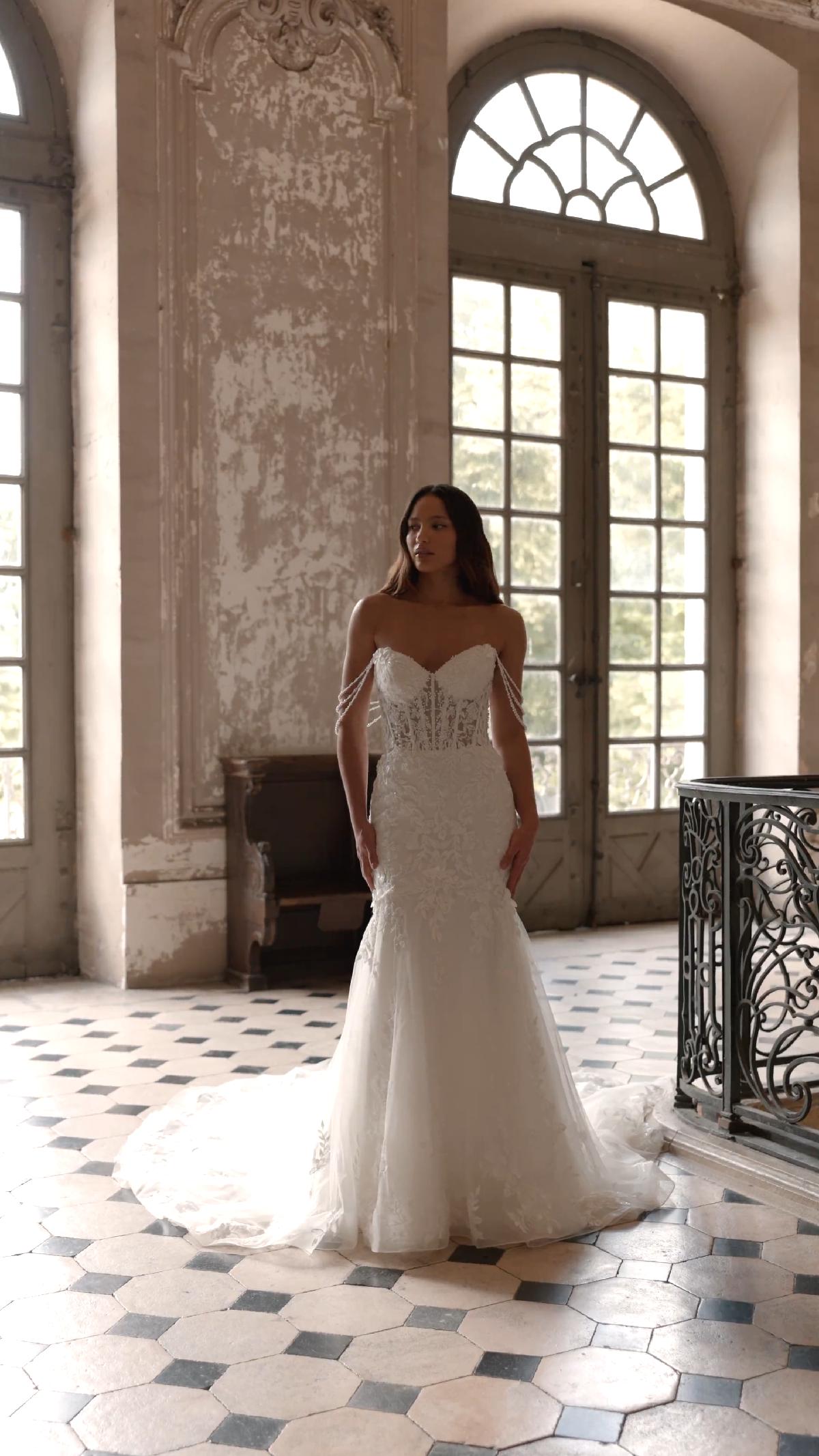 Moonlight Couture H1648 on trend couture lace wedding dresses and beaded wedding dresses