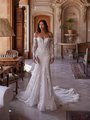 Moonlight Couture H1649 romantic lace wedding dresses with sleeves and beading make a statement. Moonlight Couture H1649 romantic lace wedding dresses with sleeves and beading make a statement.