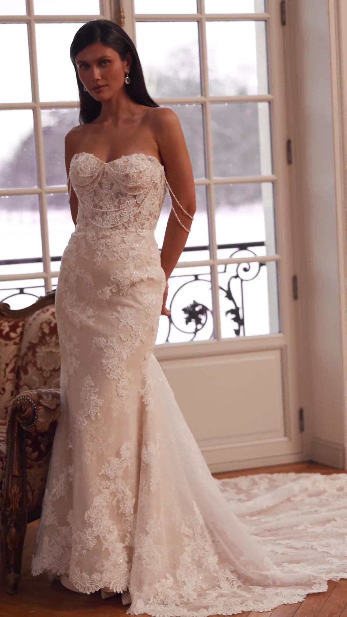 Moonlight Couture H1653 on trend couture lace wedding dresses and beaded wedding dresses
