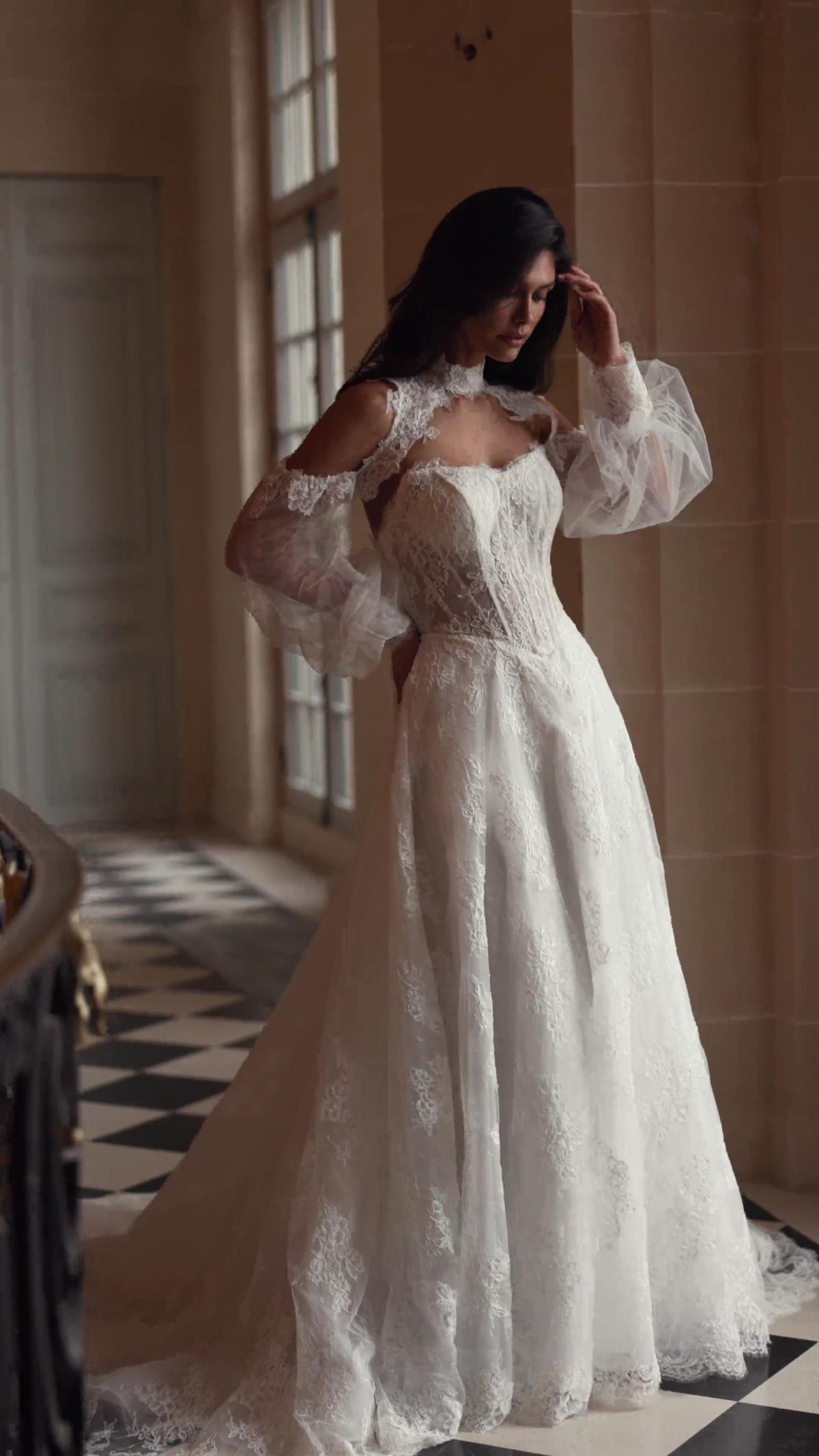 Moonlight Couture H1657 on trend couture lace wedding dresses and beaded wedding dresses